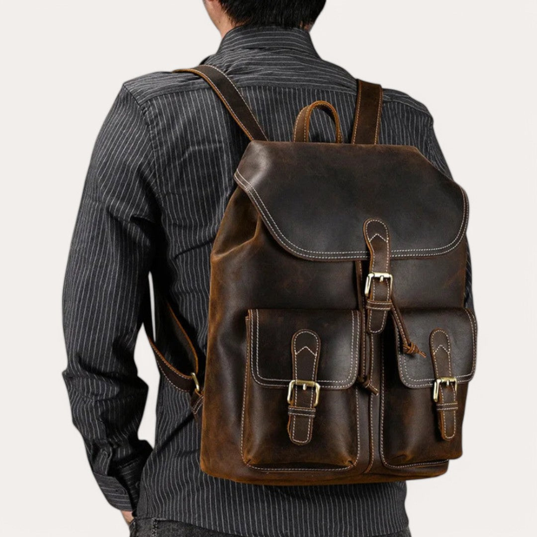 Mochila de cuero elegante para hombre, portátil 15 pulgadas Havresacs