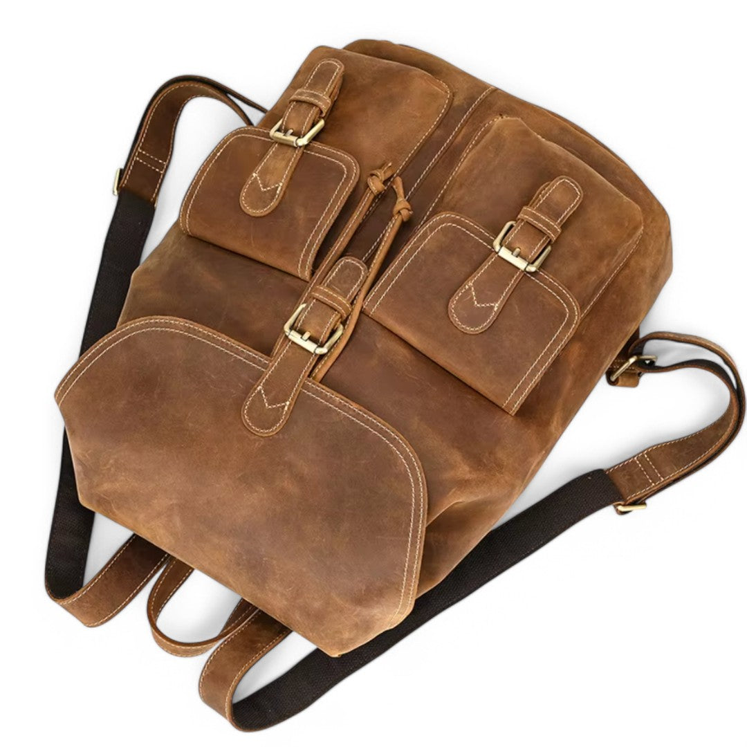 Mochila de cuero elegante para hombre, portátil 15 pulgadas Havresacs