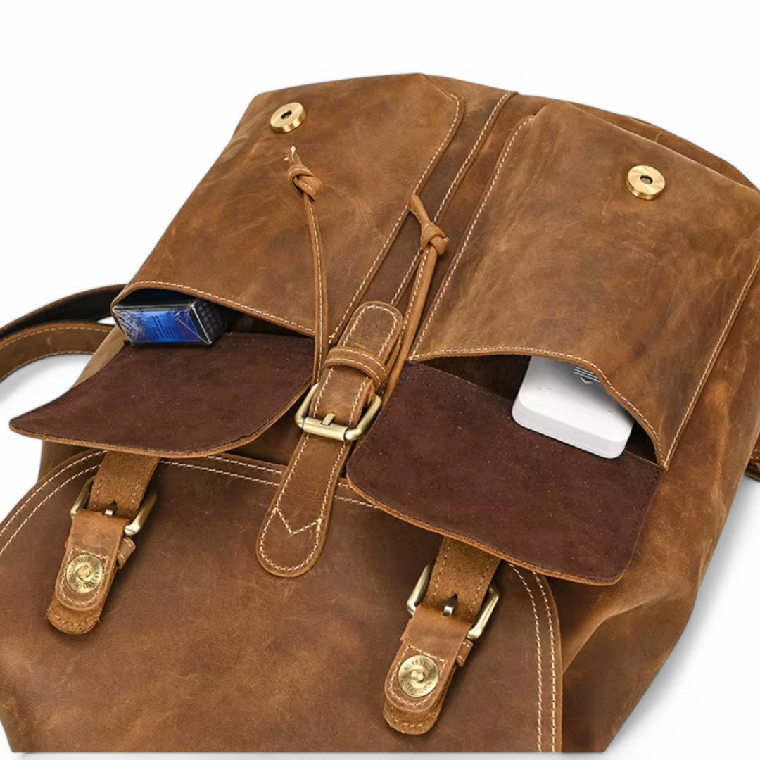 Mochila de cuero elegante para hombre, portátil 15 pulgadas Havresacs
