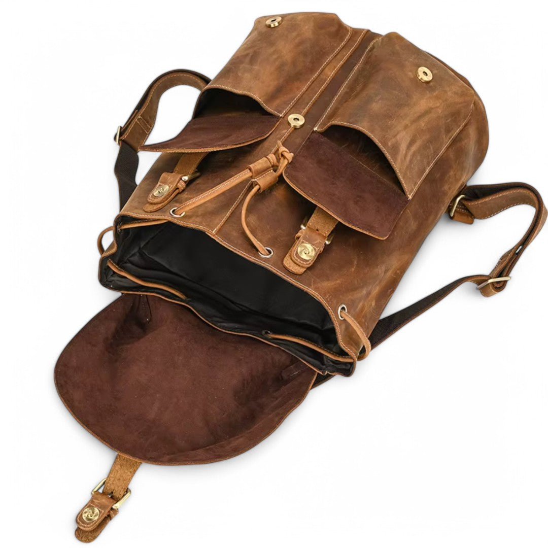 Mochila de cuero elegante para hombre, portátil 15 pulgadas Havresacs