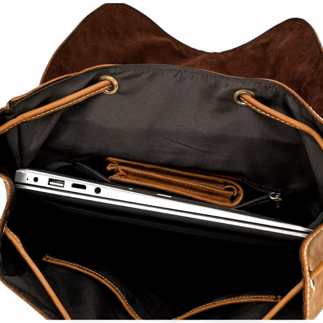 Mochila de cuero elegante para hombre, portátil 15 pulgadas Havresacs