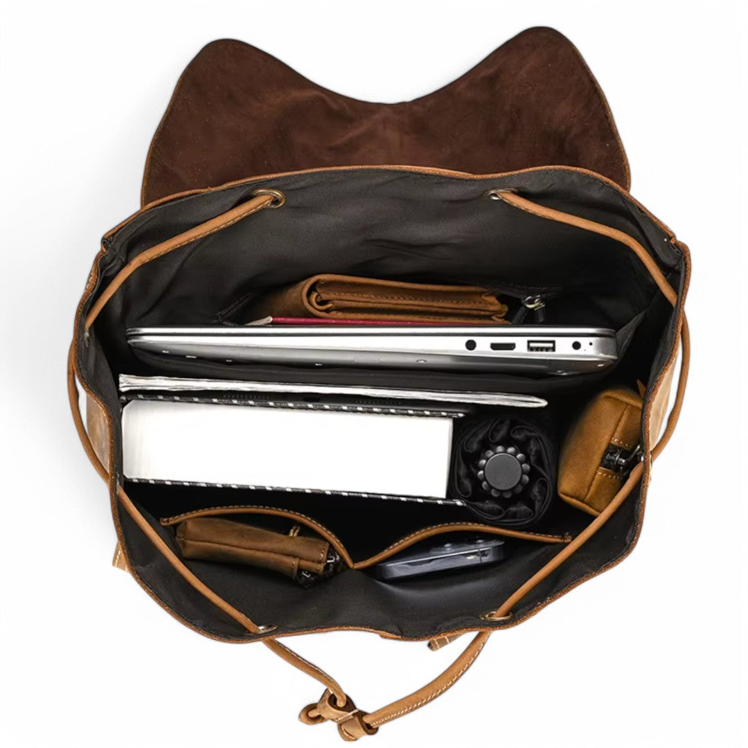 Mochila de cuero elegante para hombre, portátil 15 pulgadas Havresacs