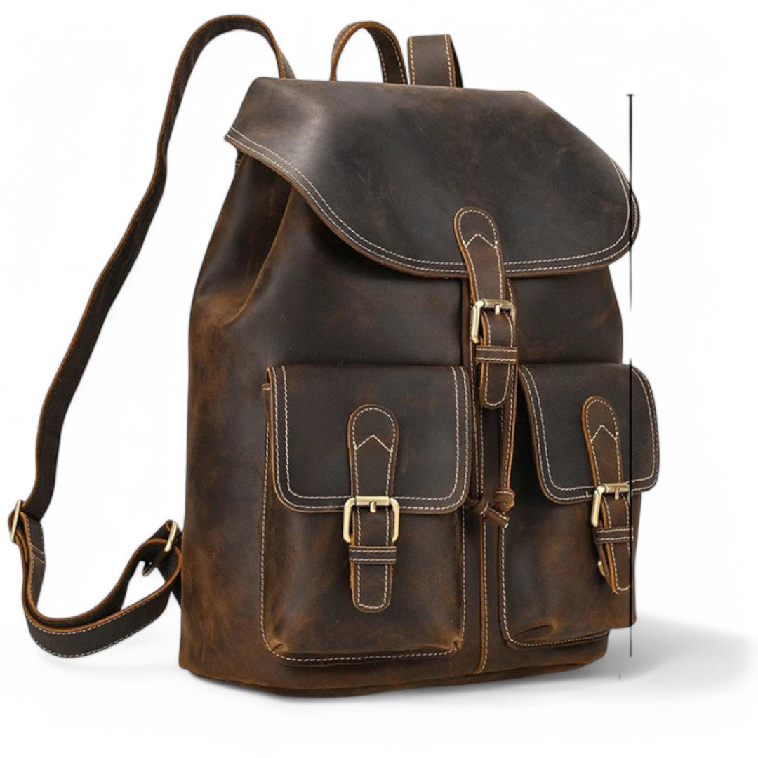 Mochila de cuero elegante para hombre, portátil 15 pulgadas Havresacs