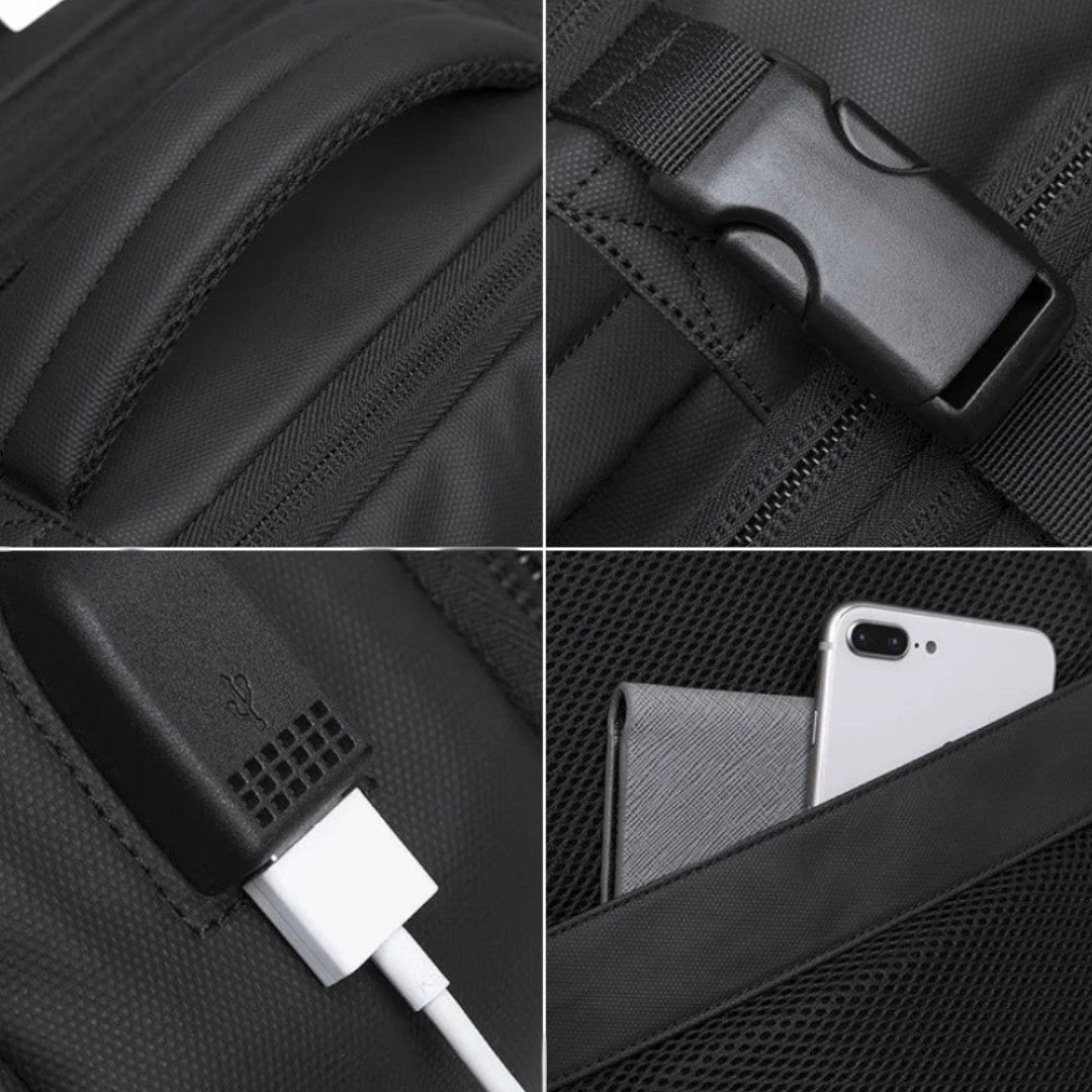 Mochila de viaje extensible 22L→37L | USB, impermeable, 17,3"