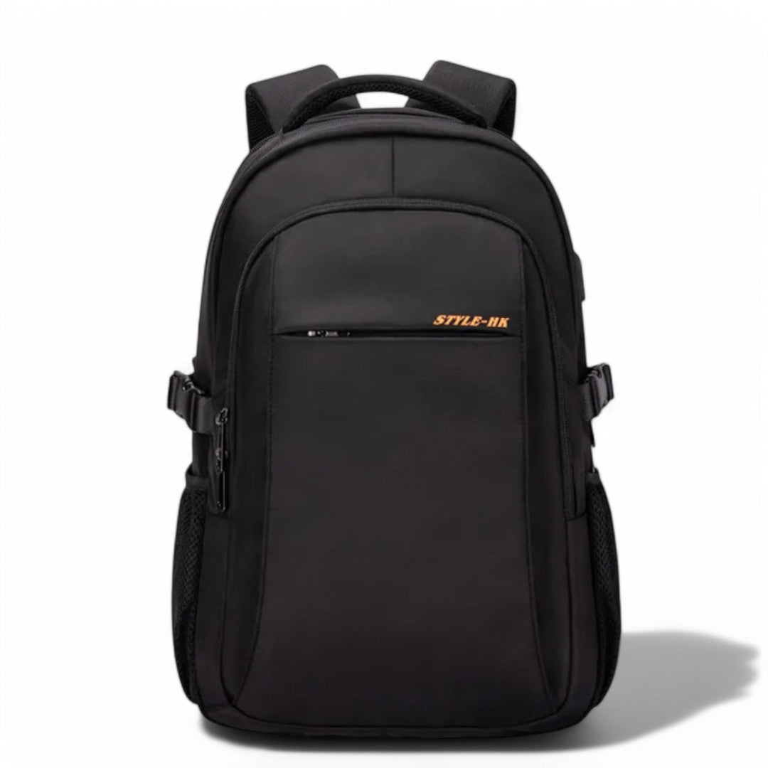 Mochila impermeable negra de 30L, ideal para viajes y avión