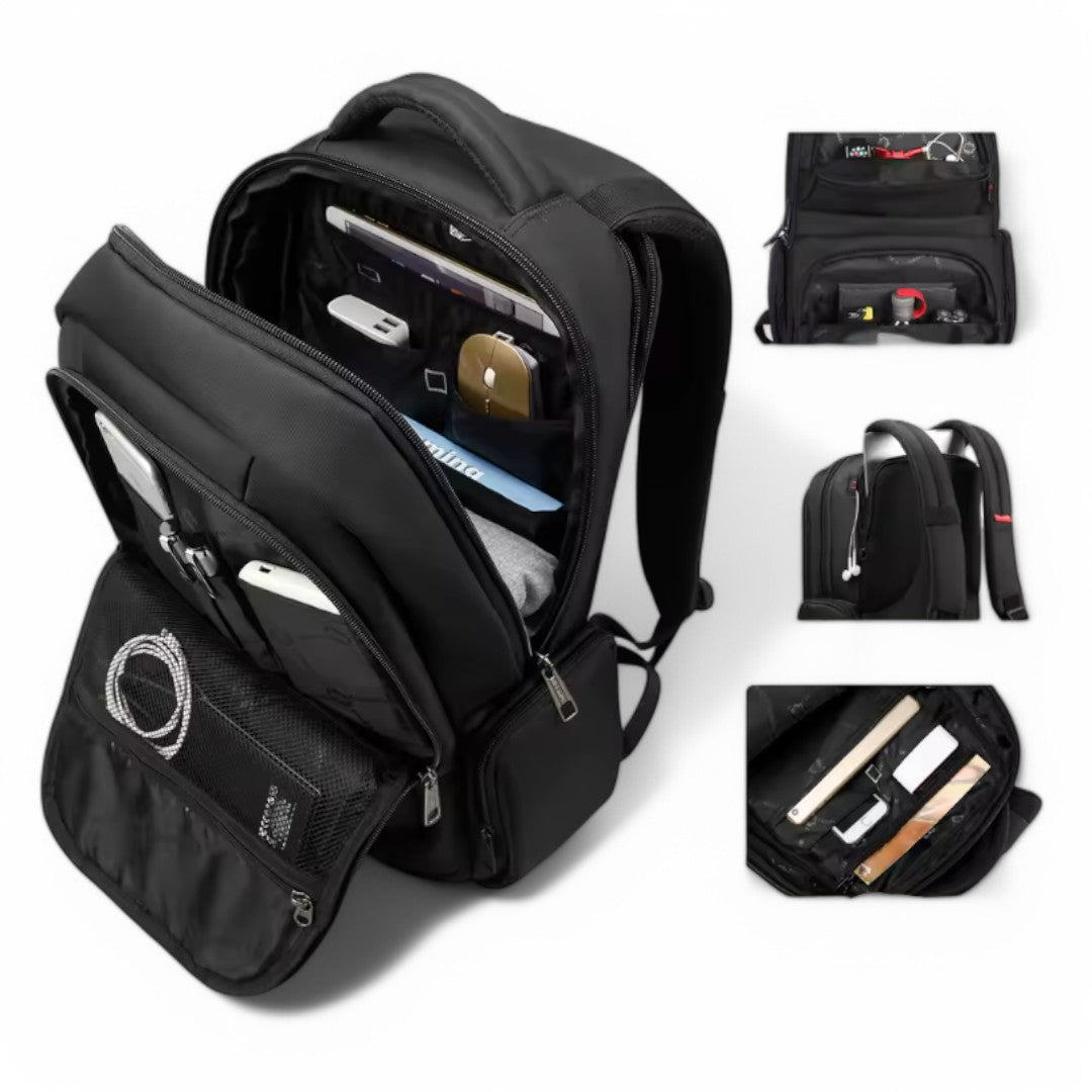 Mochila negra para avión con portátil de 15 pulgadas, viaje de cabina