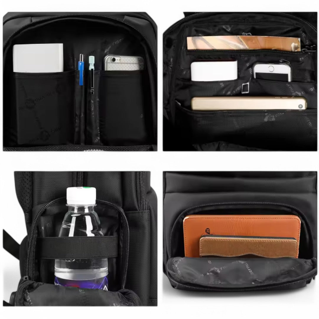 Mochila negra para avión con portátil de 15 pulgadas, viaje de cabina