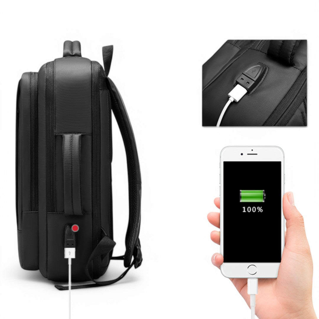 Mochila de viaje extensible negra 20-30L, para portátil 15,6”