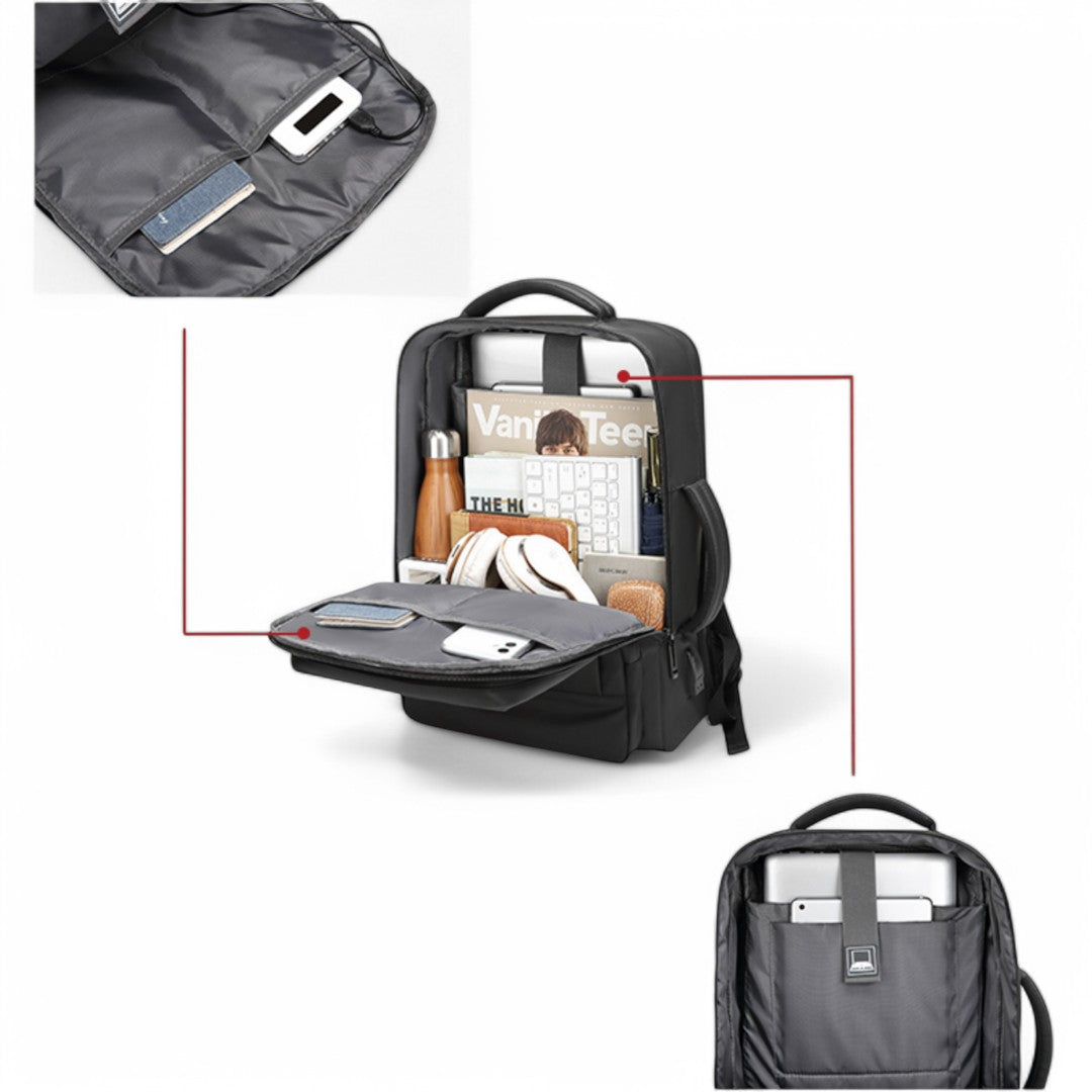 Mochila de viaje extensible negra 20-30L, para portátil 15,6”