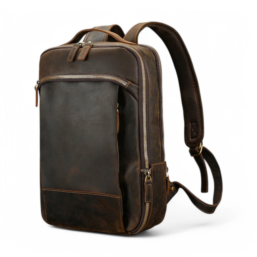 Mochila de cuero vintage para hombre, moderna Portátil 15" Havresacs
