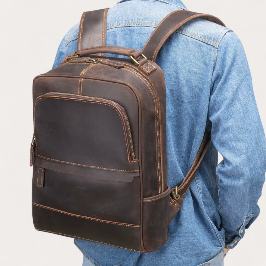 Mochila de cuero vintage para hombre, moderna Portátil 15" Havresacs