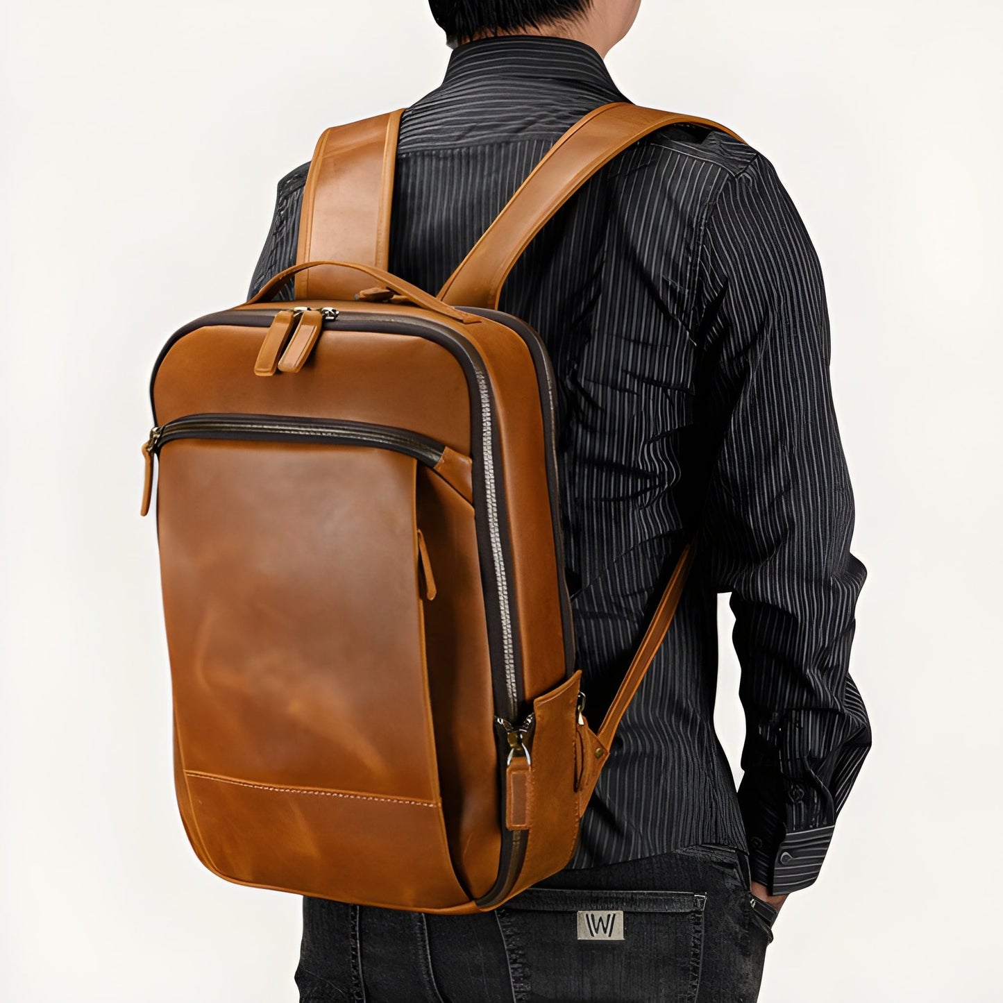Mochila de cuero vintage para hombre, moderna Portátil 15" Havresacs
