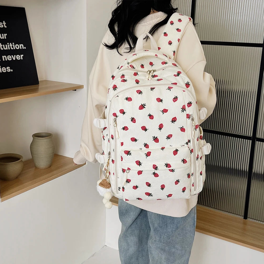 Mochila mujer original 20L, diseño fresa en terciopelo – Havresacs