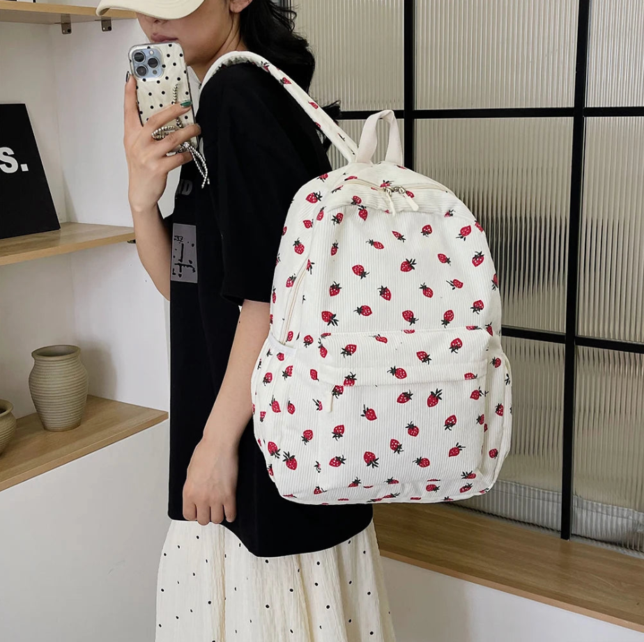 Mochila mujer original 20L, diseño fresa en terciopelo – Havresacs