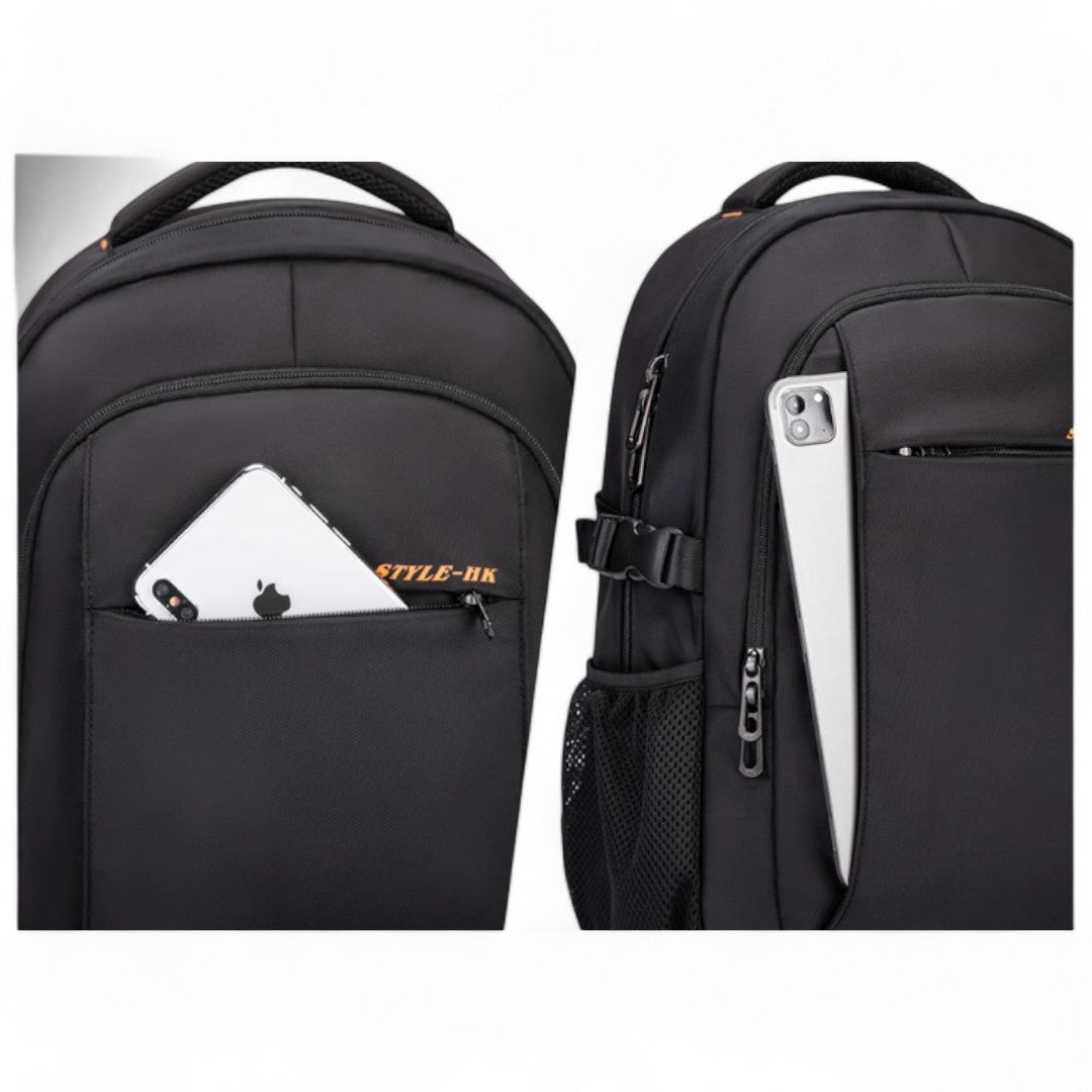 Mochila impermeable negra de 30L, ideal para viajes y avión