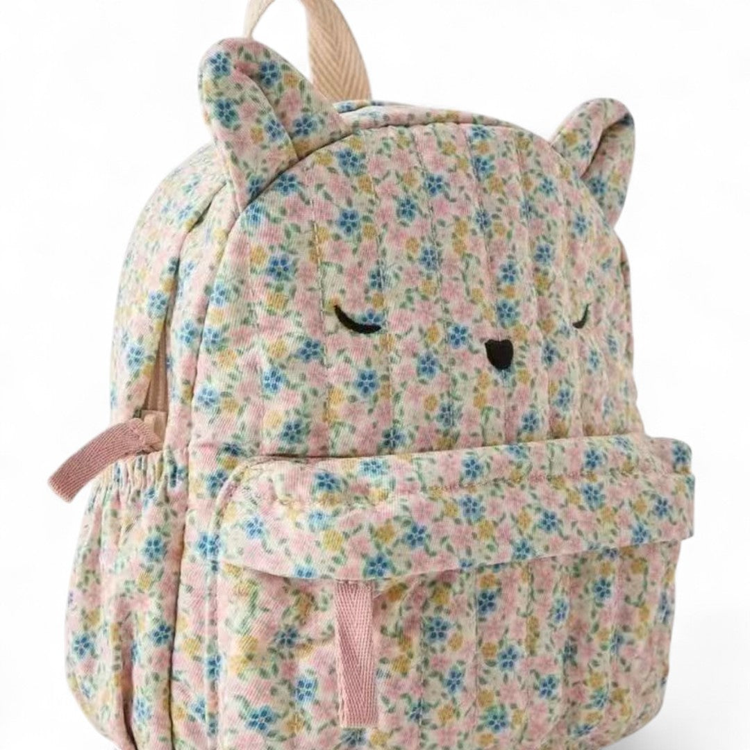 Mochila Preescolar Niña Floral con Gato – Confort & Dulzura