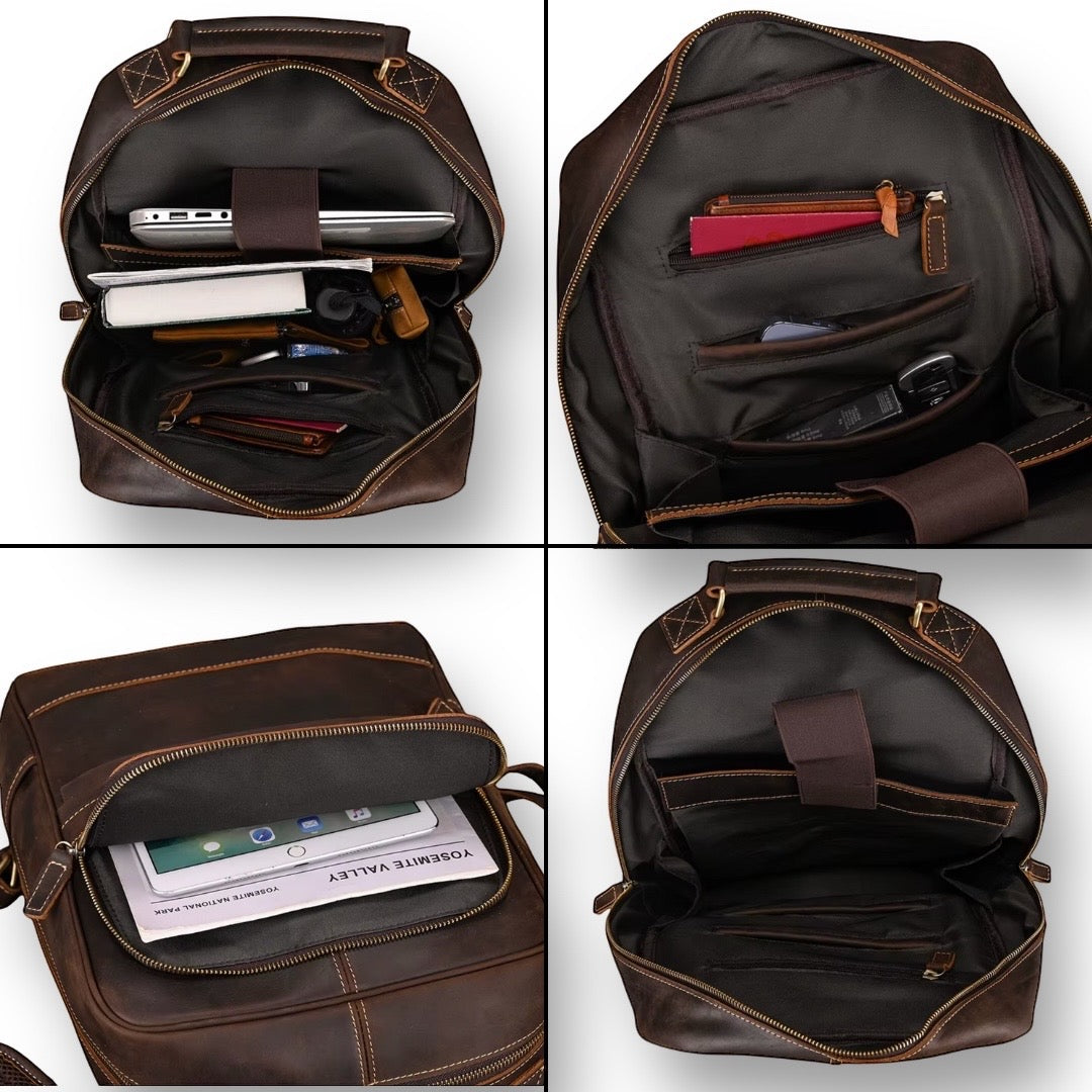 Mochila de cuero vintage para hombre, moderna Portátil 15" Havresacs