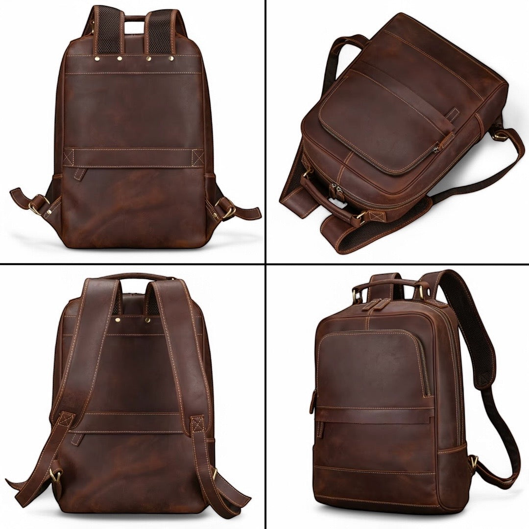 Mochila de cuero vintage para hombre, moderna Portátil 15" Havresacs