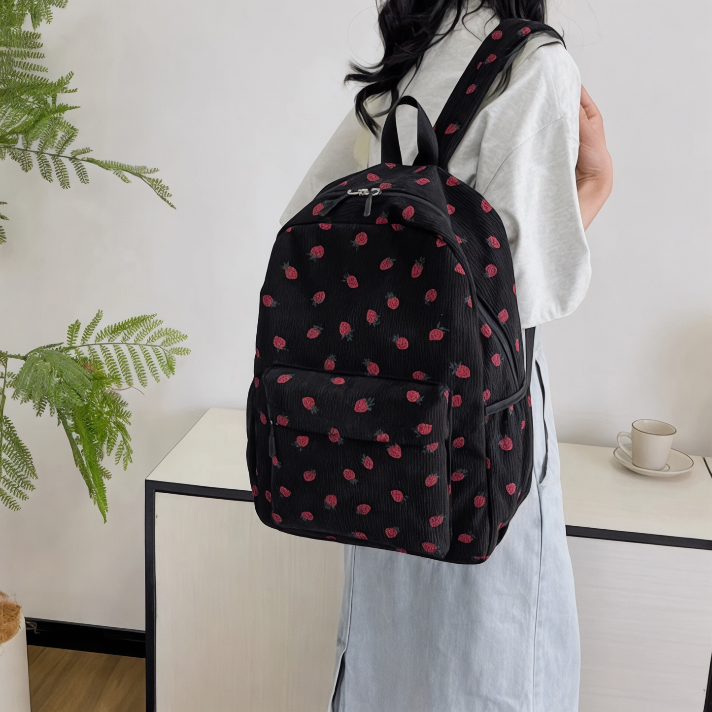 Mochila mujer original 20L, diseño fresa en terciopelo – Havresacs