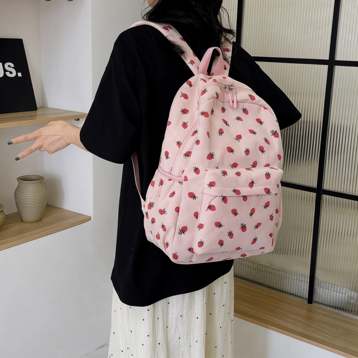 Mochila mujer original 20L, diseño fresa en terciopelo – Havresacs