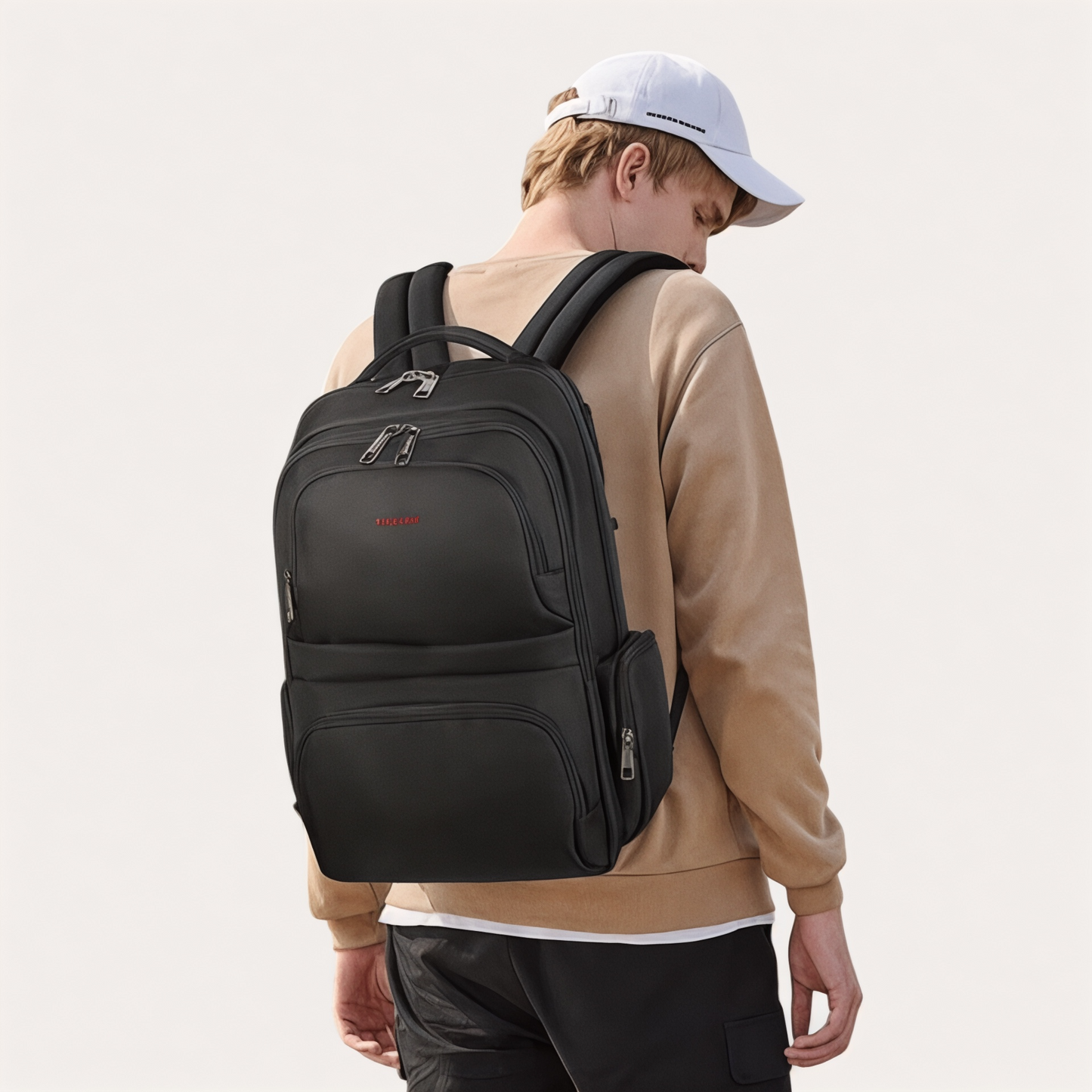 Mochila negra para avión con portátil de 15 pulgadas, viaje de cabina