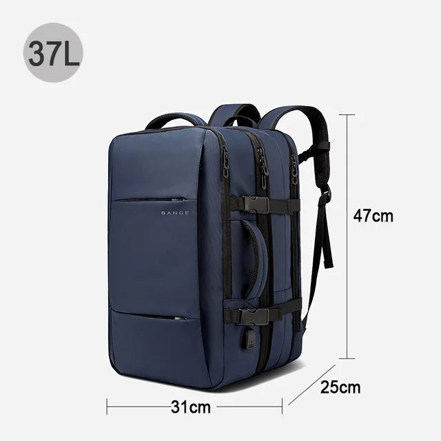 Mochila de viaje extensible 22L→37L | USB, impermeable, 17,3"