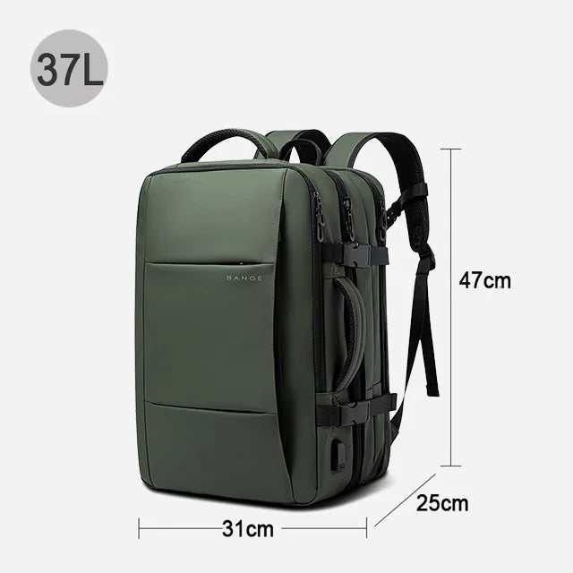 Mochila de viaje extensible 22L→37L | USB, impermeable, 17,3"