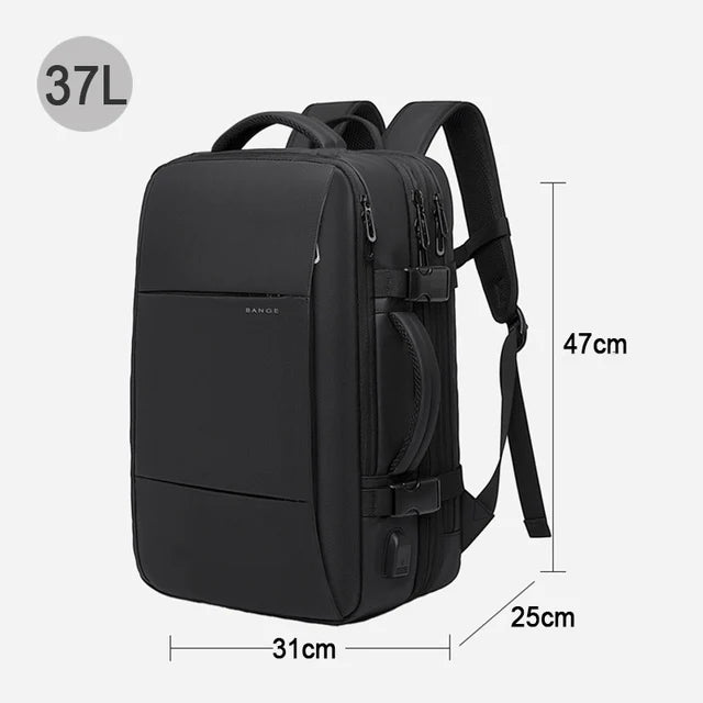 Mochila de viaje extensible 22L→37L | USB, impermeable, 17,3"