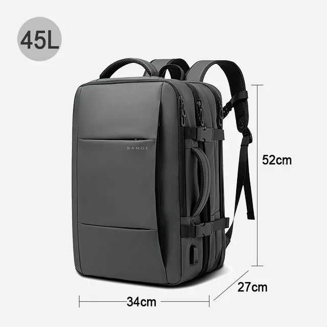 Mochila de viaje extensible 22L→37L | USB, impermeable, 17,3"