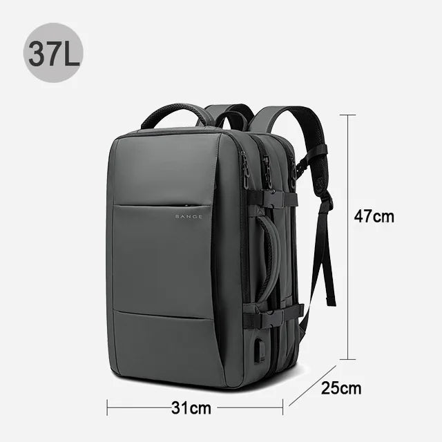 Mochila de viaje extensible 22L→37L | USB, impermeable, 17,3"