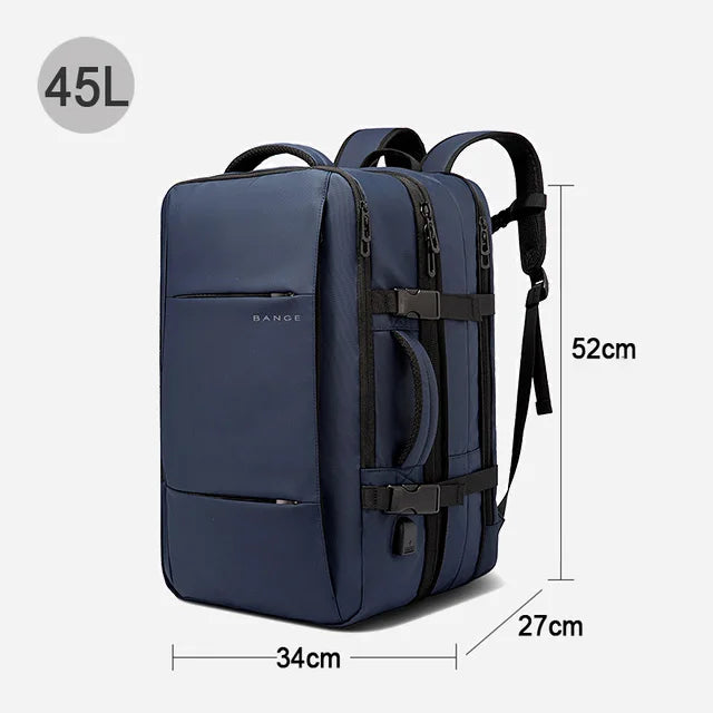 Mochila de viaje extensible 22L→37L | USB, impermeable, 17,3"