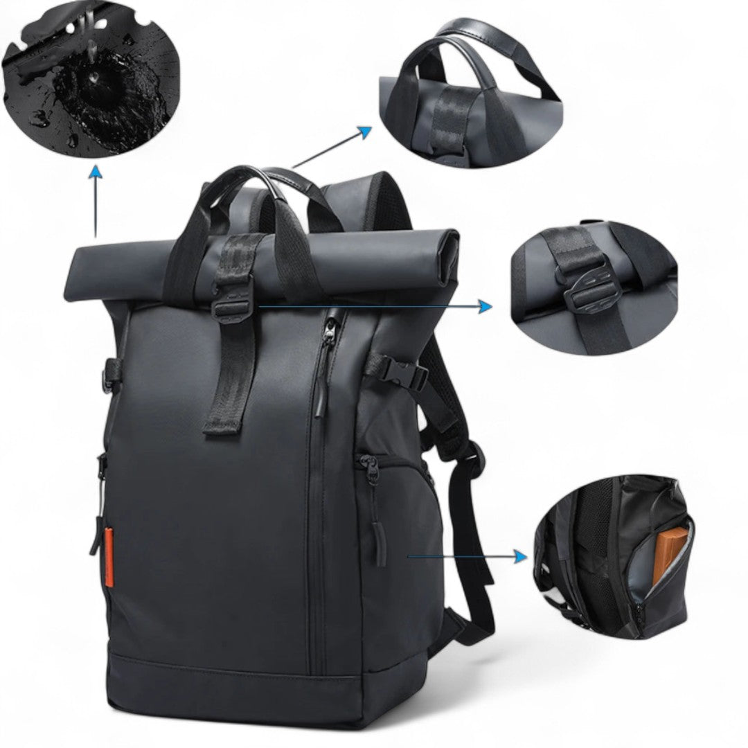 Mochila Roll-Top Impermeable 30L para Portátil 15” – Hombre/Mujer