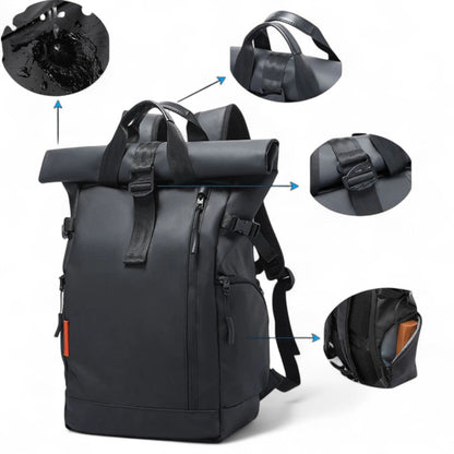 Mochila Roll-Top Impermeable 30L para Portátil 15” – Hombre/Mujer