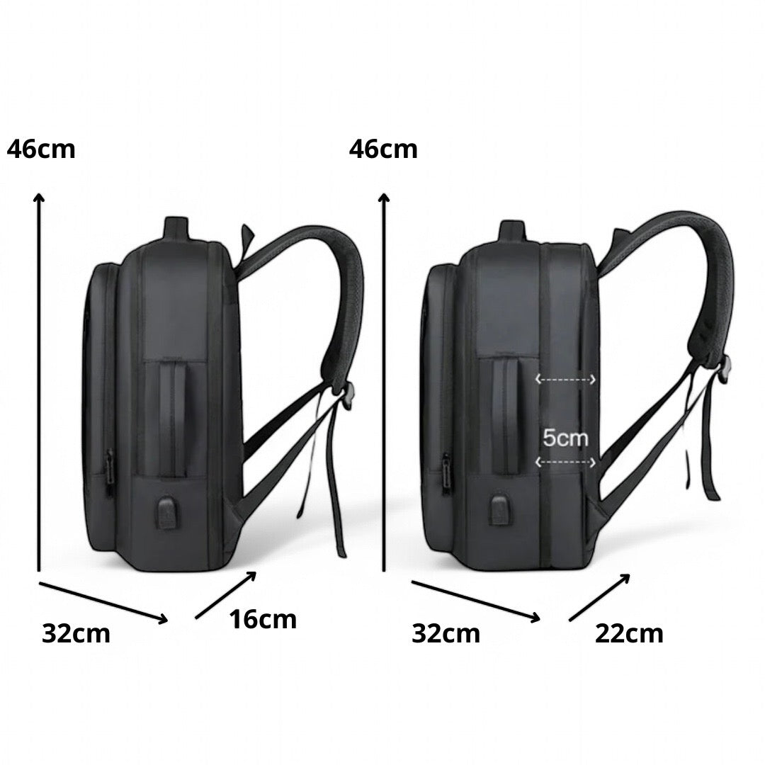 Mochila de viaje extensible negra 20-30L, para portátil 15,6”
