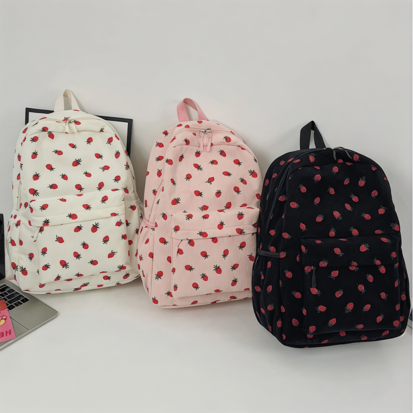 Mochila mujer original 20L, diseño fresa en terciopelo – Havresacs