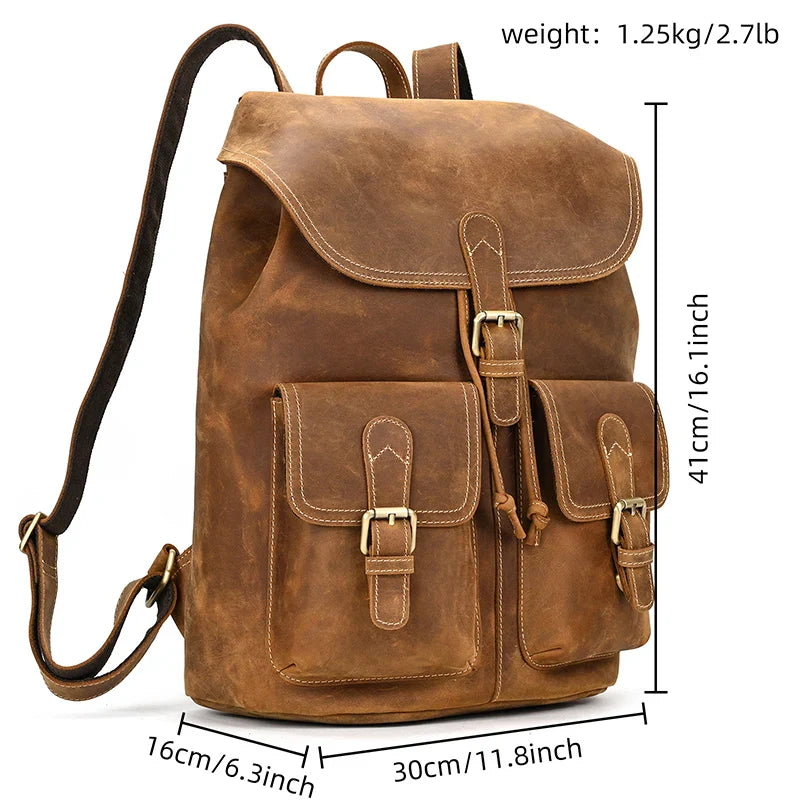 Mochila de cuero elegante para hombre, portátil 15 pulgadas Havresacs