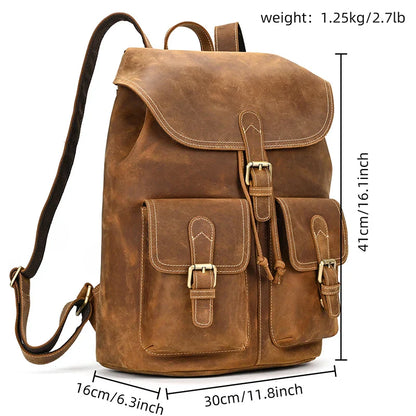 Mochila de cuero elegante para hombre, portátil 15 pulgadas Havresacs